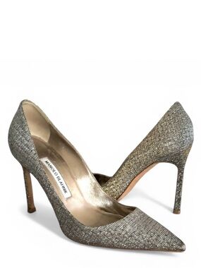 Manolo Blahnik BB 105 Silver Heels Brown Pumps